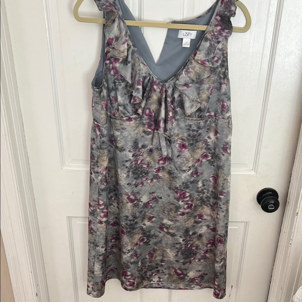LOFT Gray and Pink Floral Dress